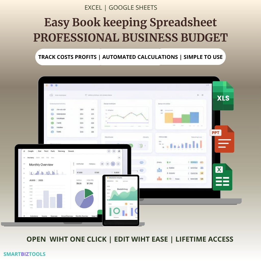 Easy Book keeping Spreadsheet  PROFESSIONAL BUSINESS BUDGET
